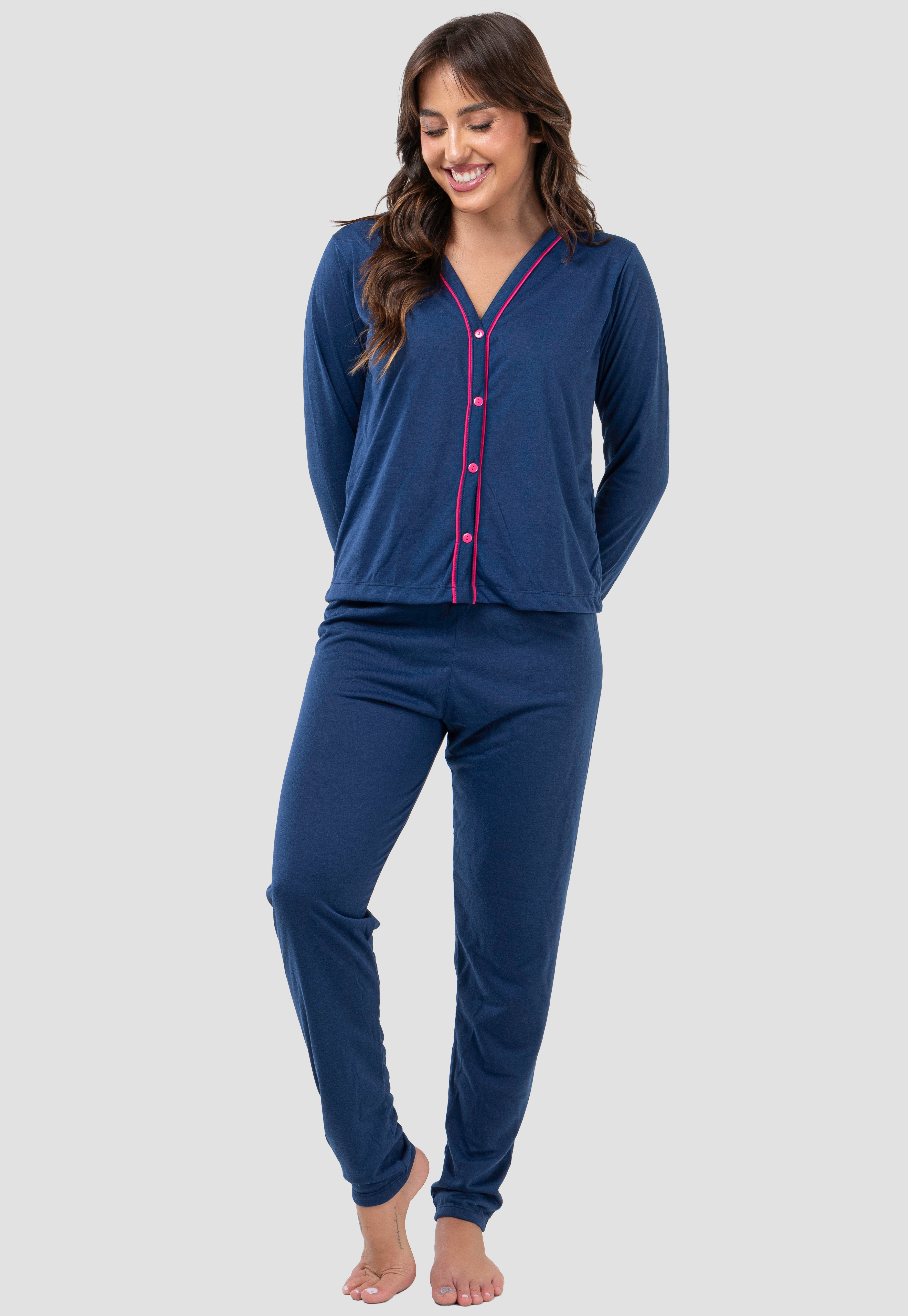 Pijama Longo Americano Azul Marinho 046