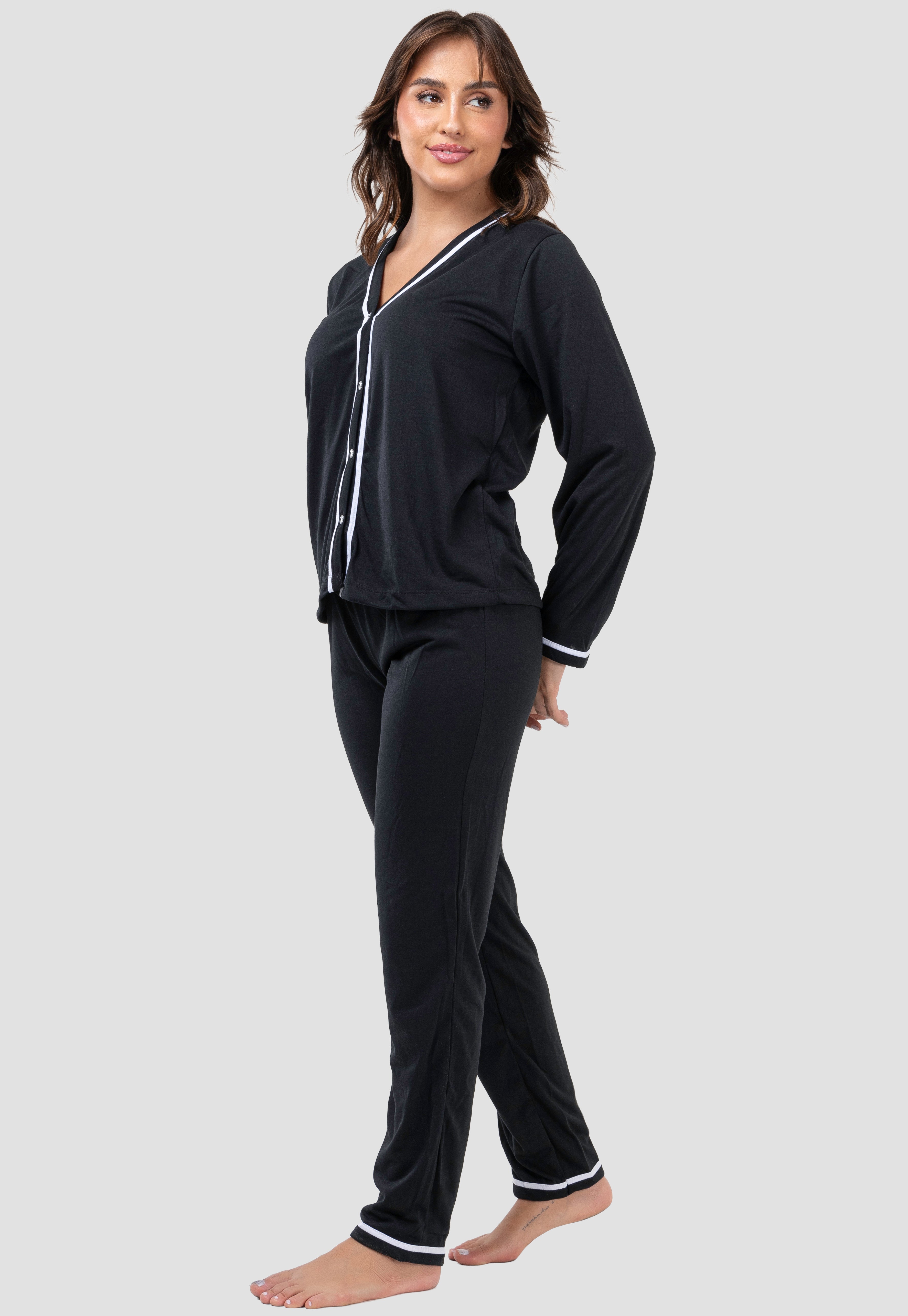 Pijama Longo Americano Preto 046