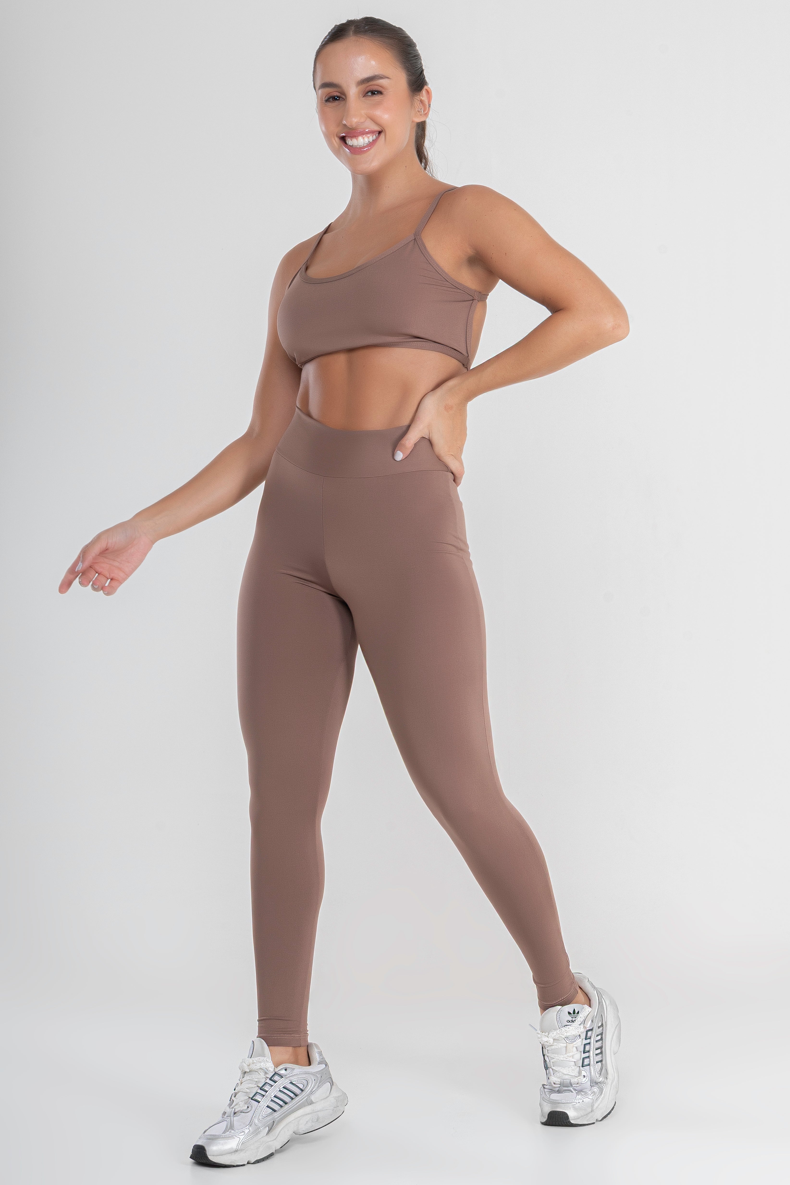 Conjunto Fitness Gringa Top e Calça Legging Feminino 080+124 Castanho