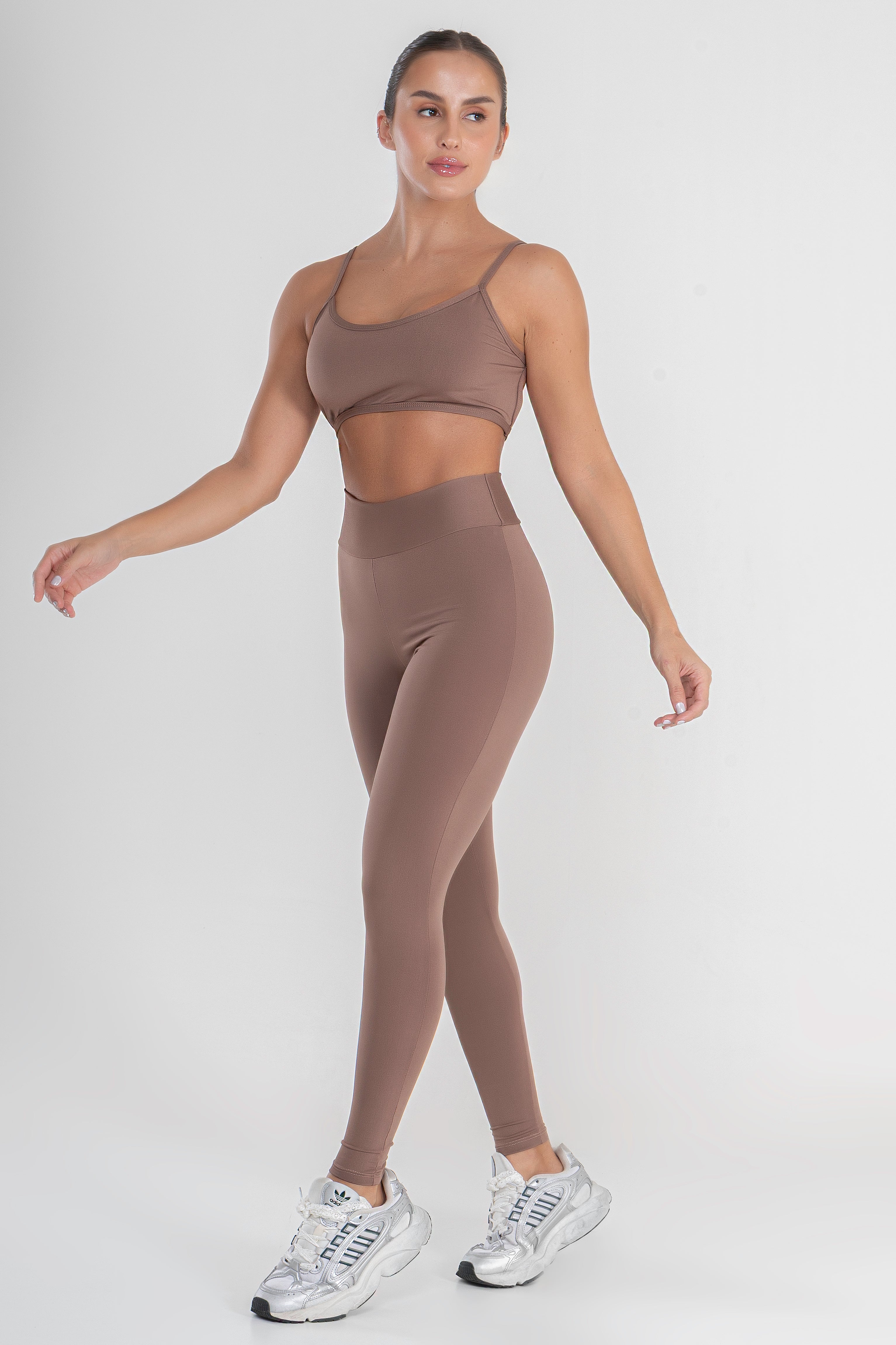 Conjunto Fitness Gringa Top e Calça Legging Feminino 080+124 Castanho