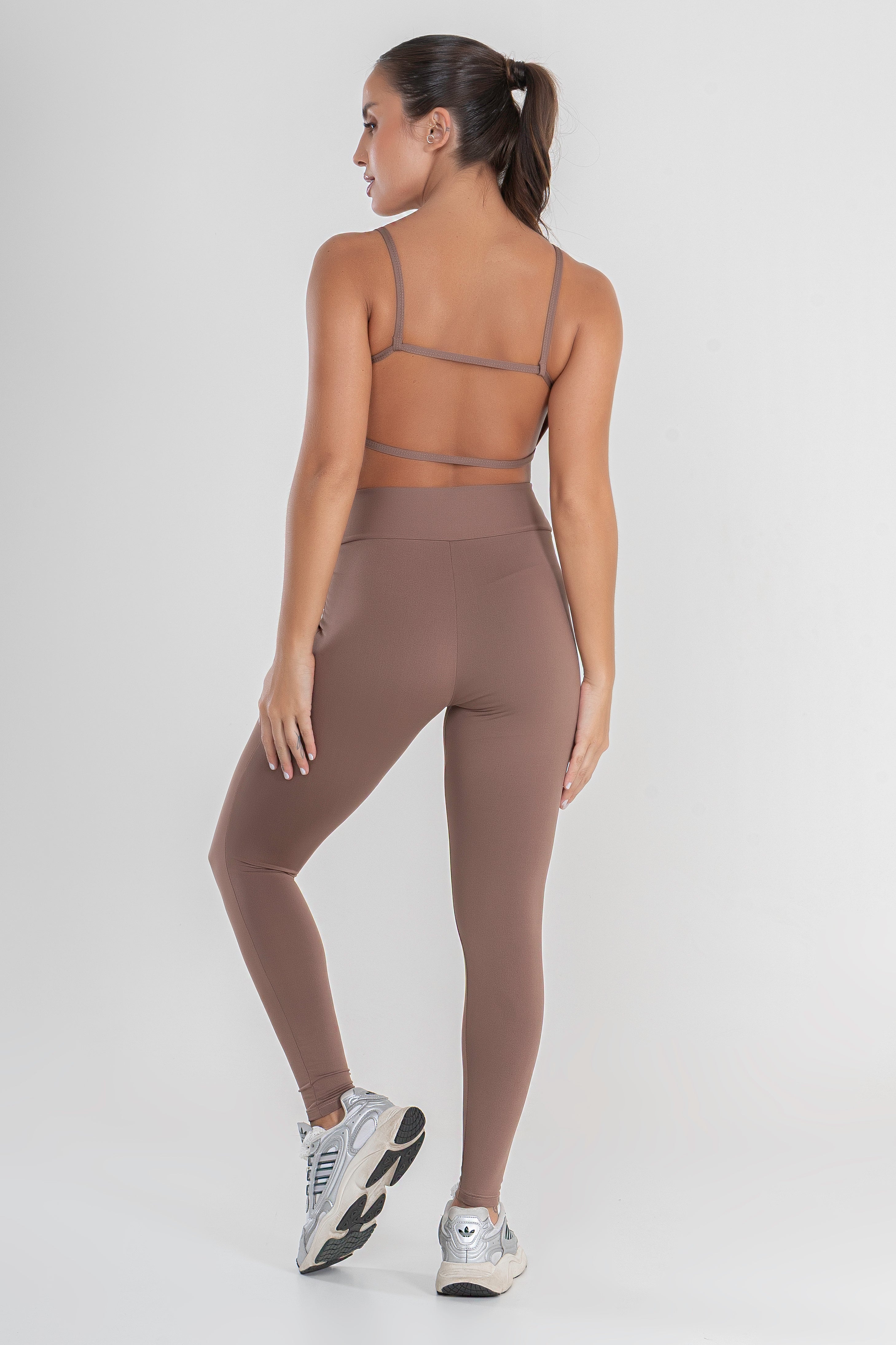 Conjunto Fitness Gringa Top e Calça Legging Feminino 080+124 Castanho