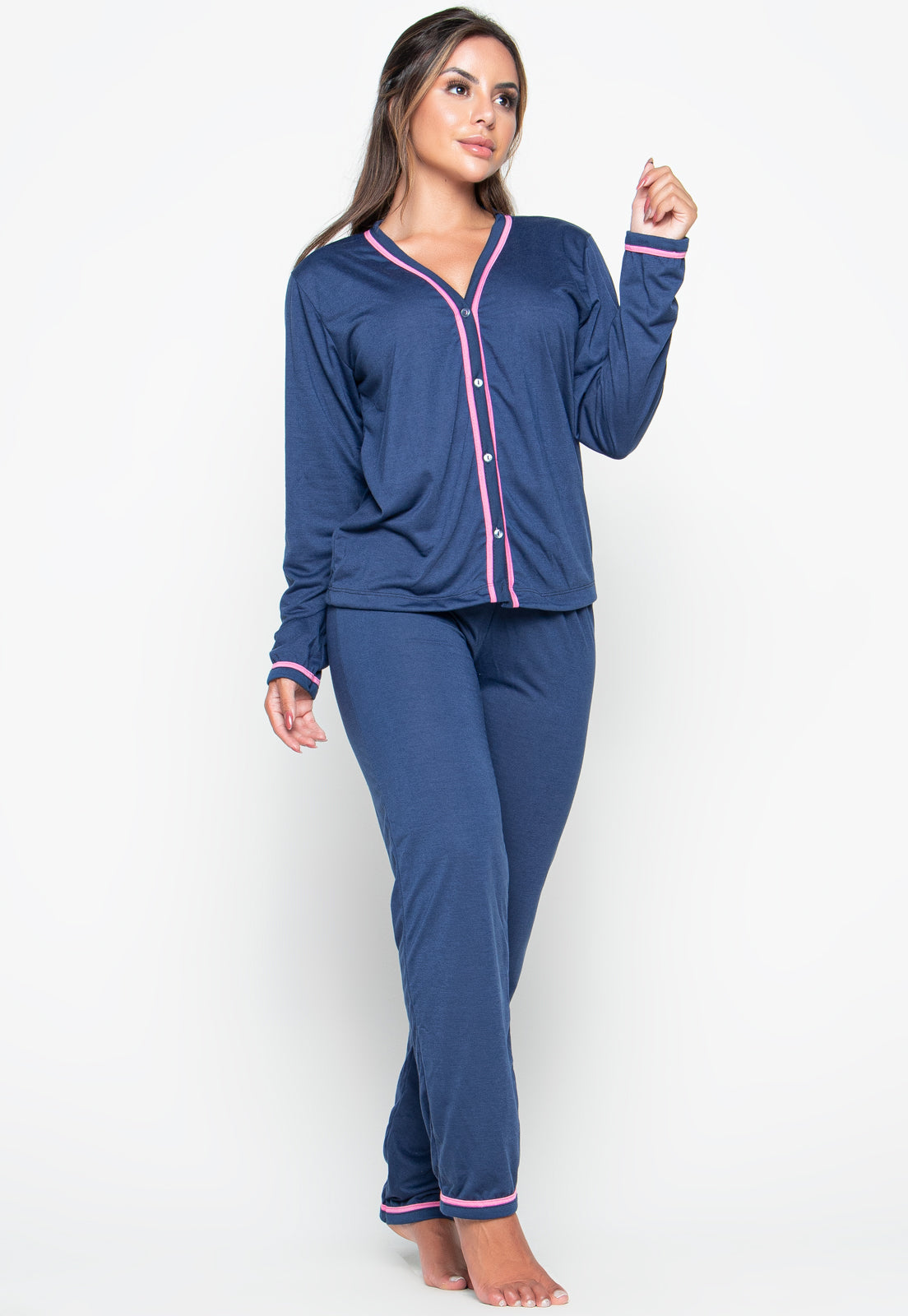 Pijama Longo Americano Azul Marinho 046