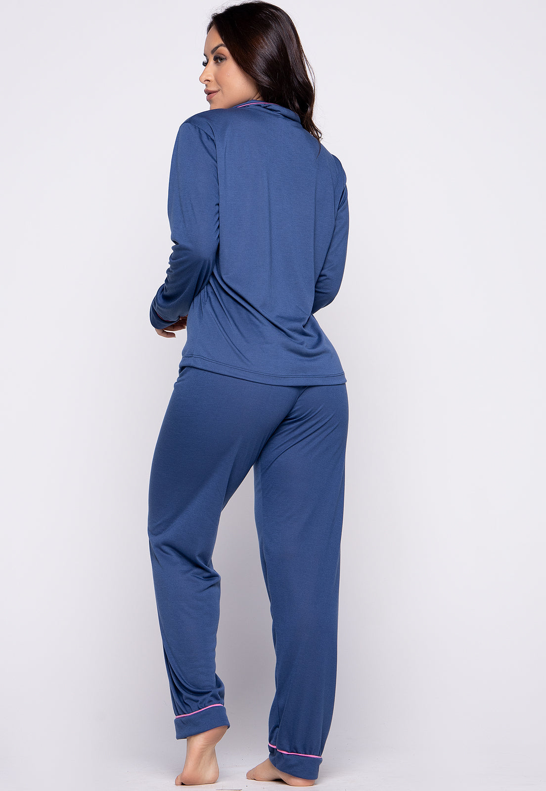 Pijama Feminino Americano Longo Azul Marinho 016