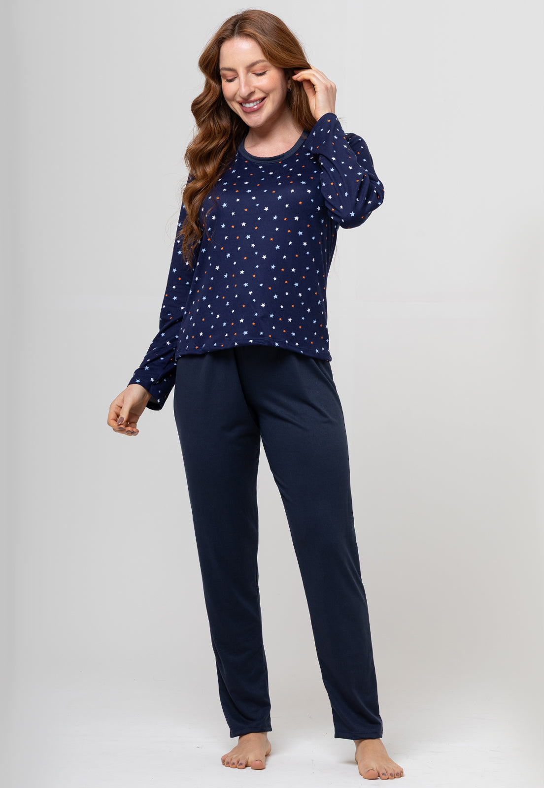 Pijama Longo Suede Azul Marinho 014