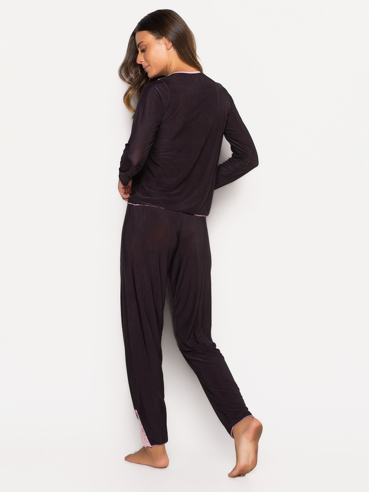 Pijama Longo Com Renda Preto 015