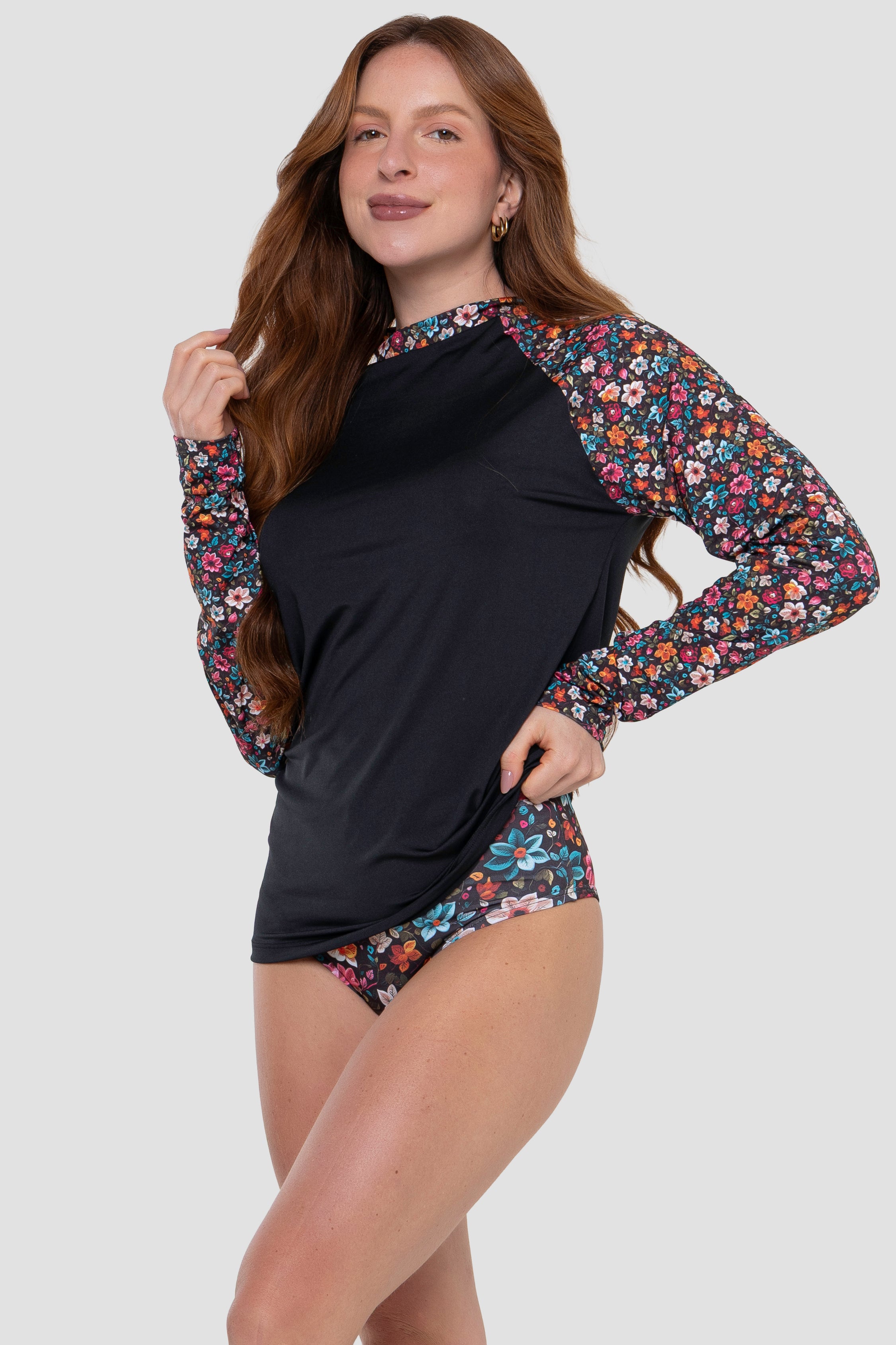 Camisa Térmica Manga Estampada Feminina Flores 031