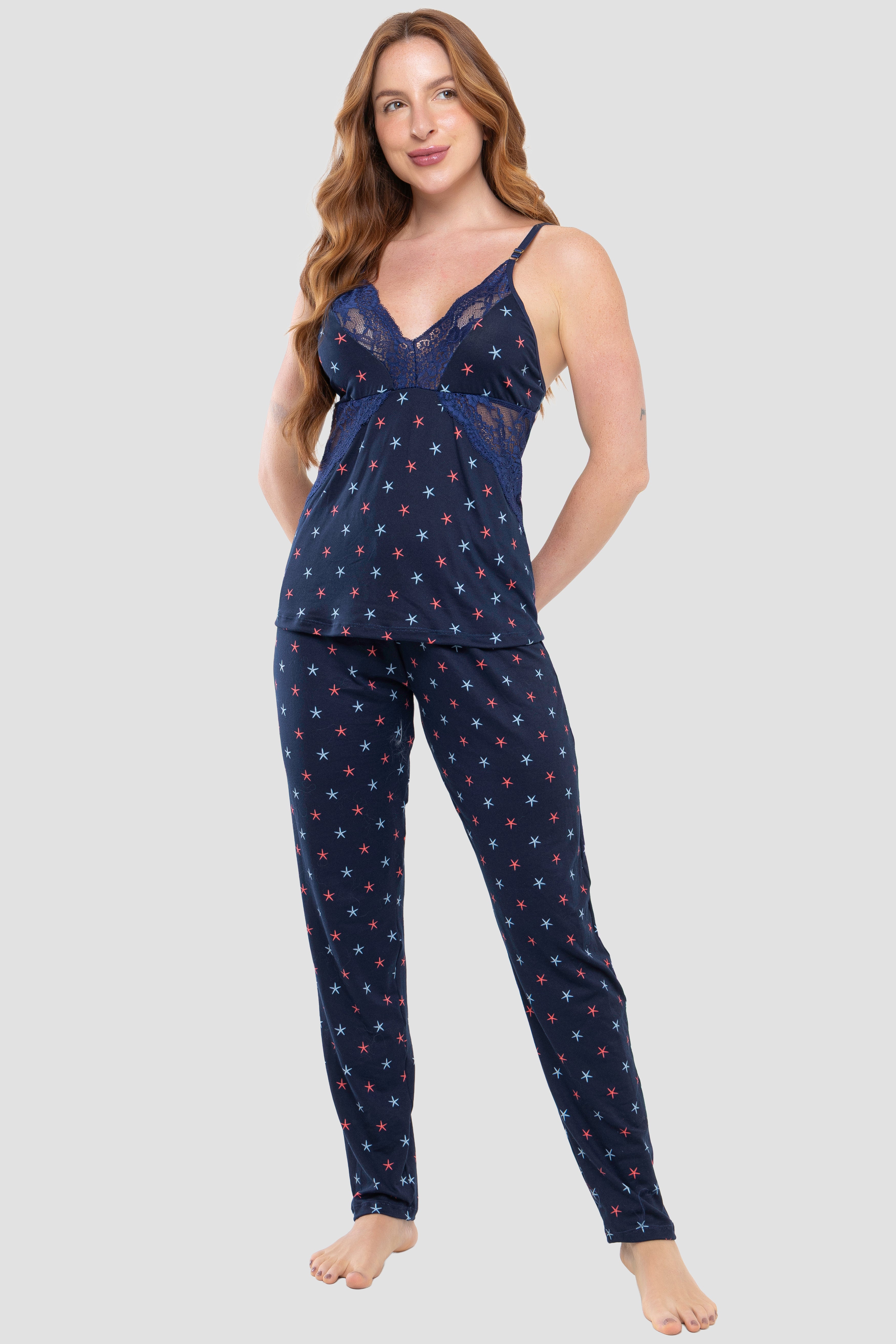 Pijama Longo Alcinha Marinho 012 – Bravaa Store