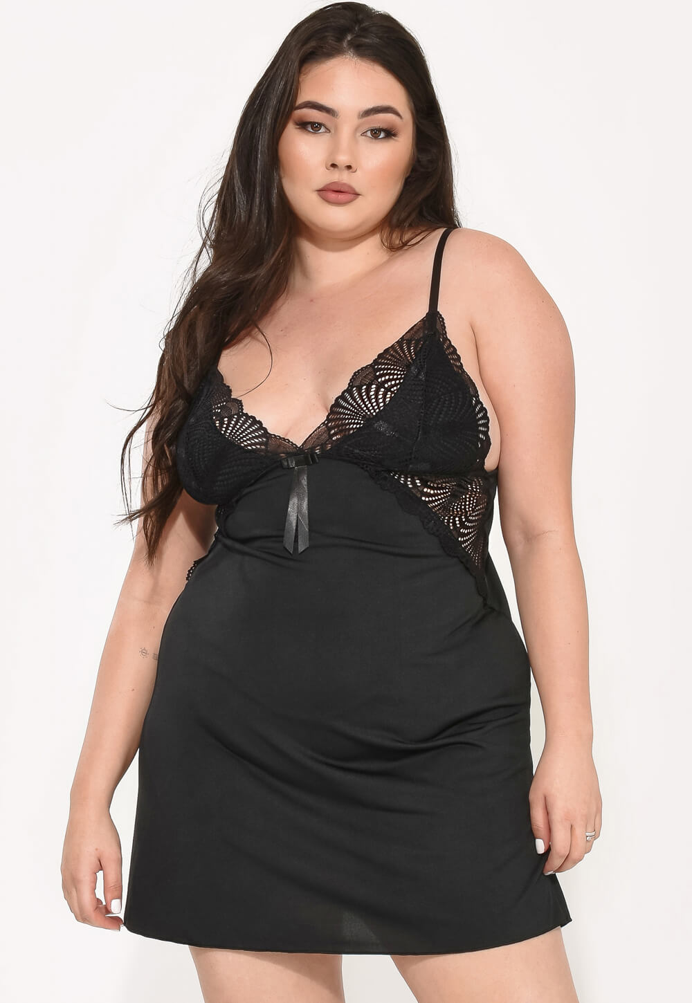 Camisola Renda Plus Size Preta 237