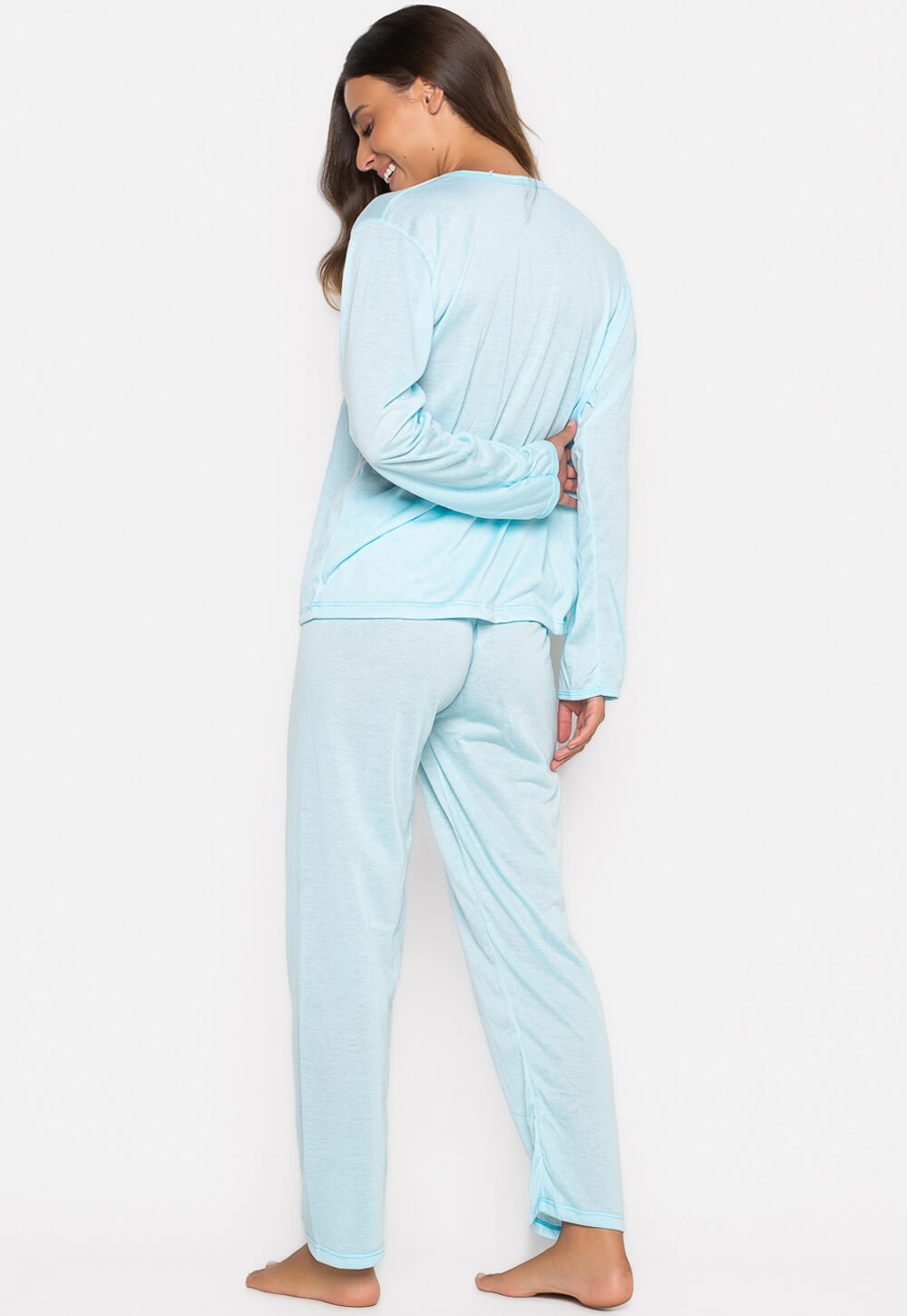Pijama Longo Estampado Azul Claro 013