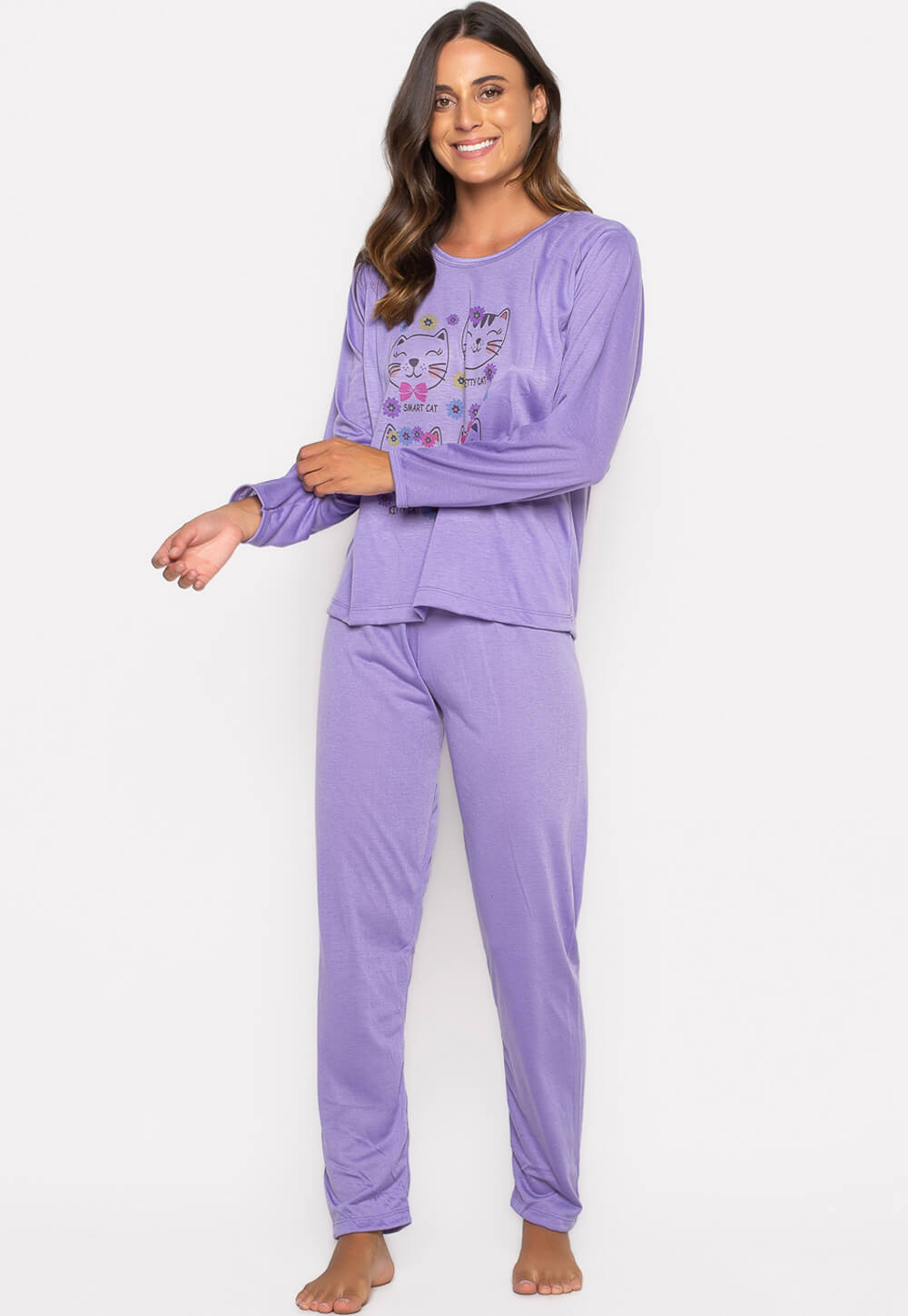 Pijama Longo Estampado Lilás 013