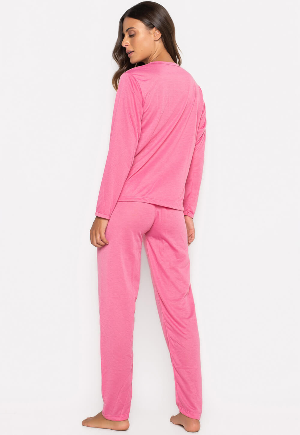 Pijama Longo Estampado Rosa 013