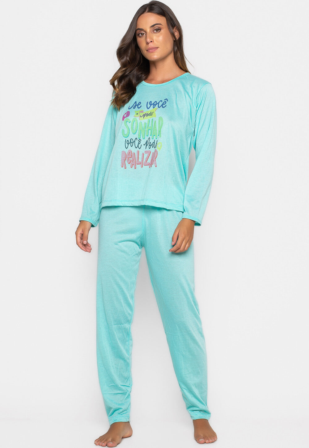 Pijama Longo Estampado Verde 013