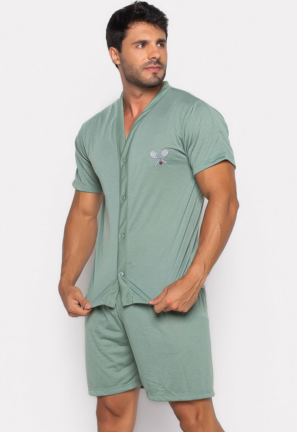Pijama Masculino Curto Botões Verde 011