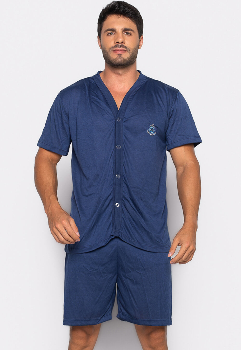 Pijama Masculino Curto Botões Azul Marinho 011