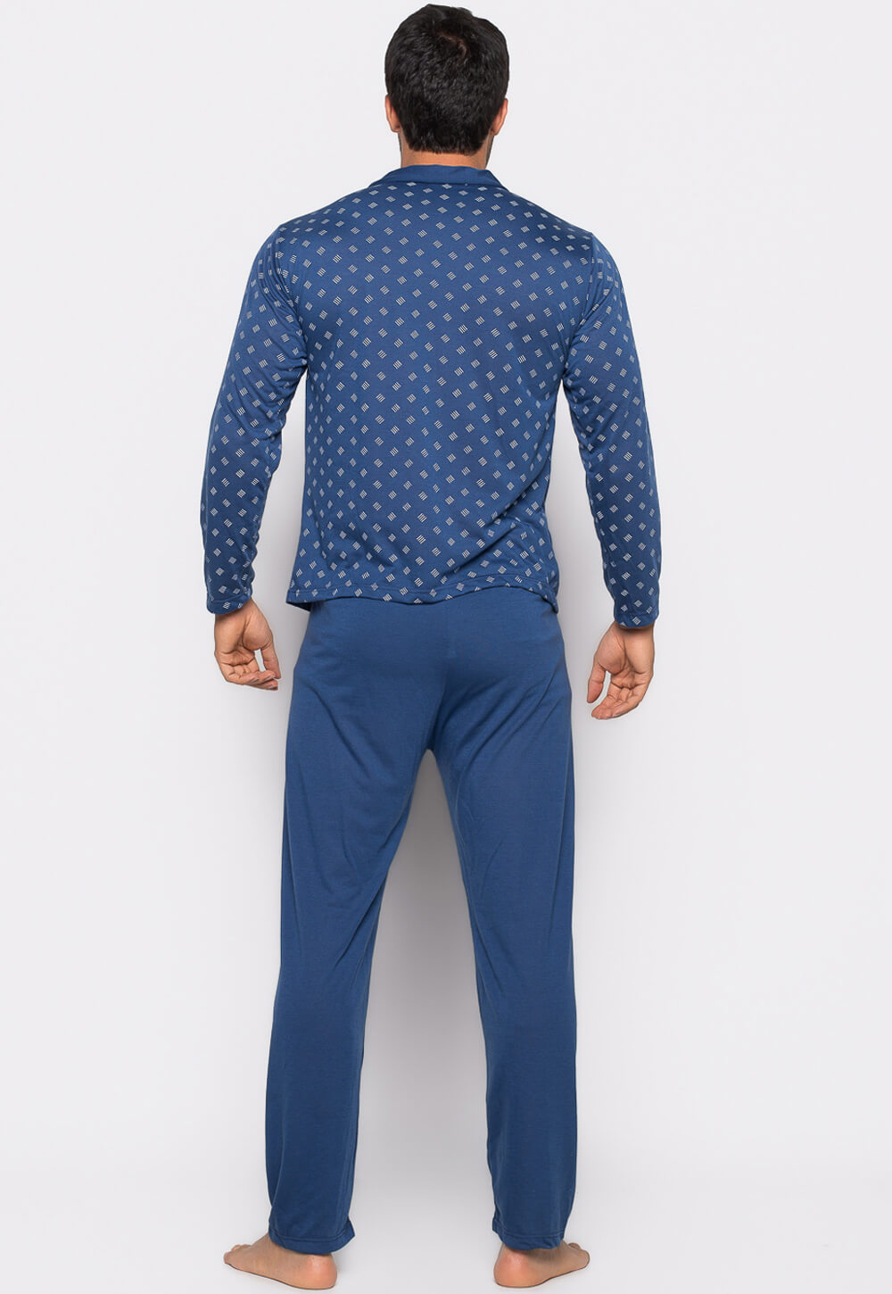 Pijama Masculino Longo Botões Azul Marinho 208