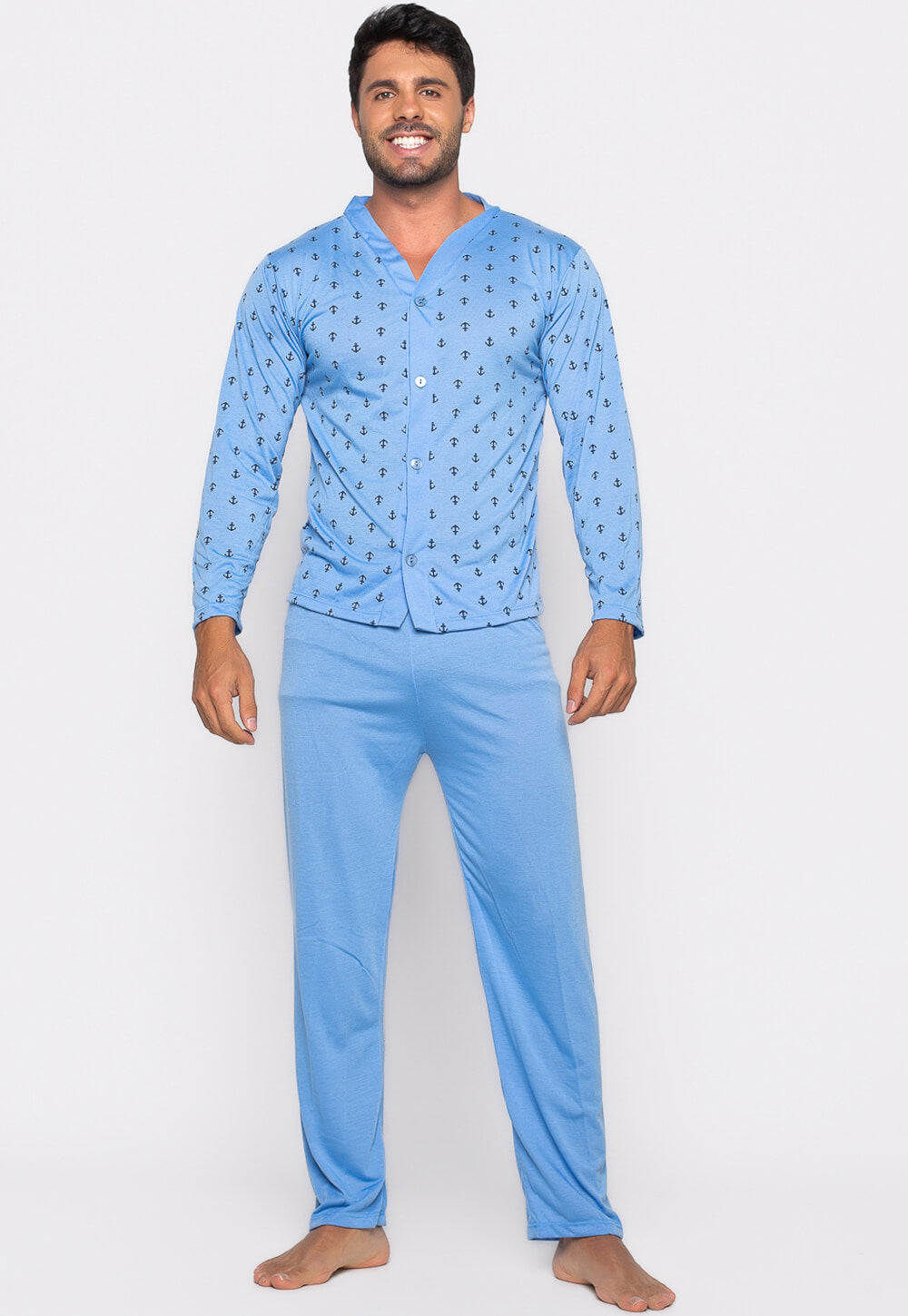 Pijama Masculino Longo Botões Azul Claro 208