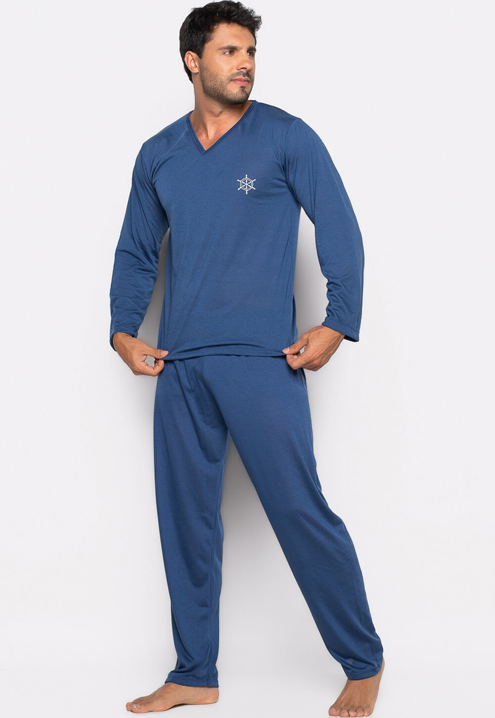 Pijama Masculino Longo Azul Marinho 009