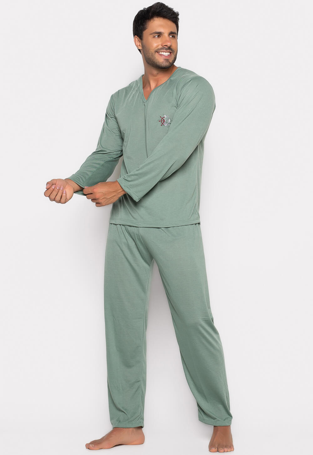 Pijama Masculino Longo Verde Claro 009